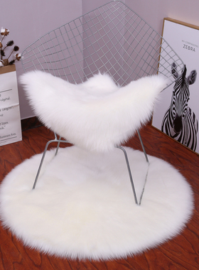 仿羊毛长毛绒镂空铁艺餐椅网红主播椅电脑休闲椅凳坐垫圆方垫毛毯