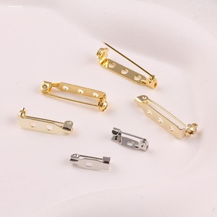 diy饰品配件金属安全别针铜质旋转锁头胸针徽章胸花带孔底托