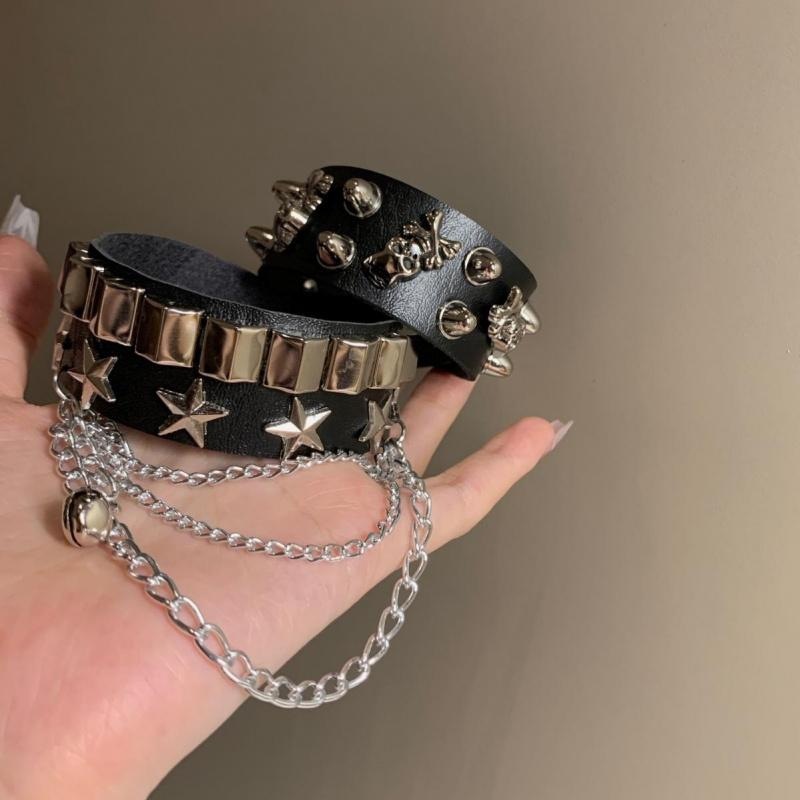 朋克铆钉亚文化皮质手环暗黑链条金属百搭情侣pu潮酷配饰手链嘻哈
