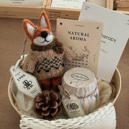 雪松和猫 香薰蜡烛礼盒装 毛毡挂件 香薰蜡烛杯 送礼物