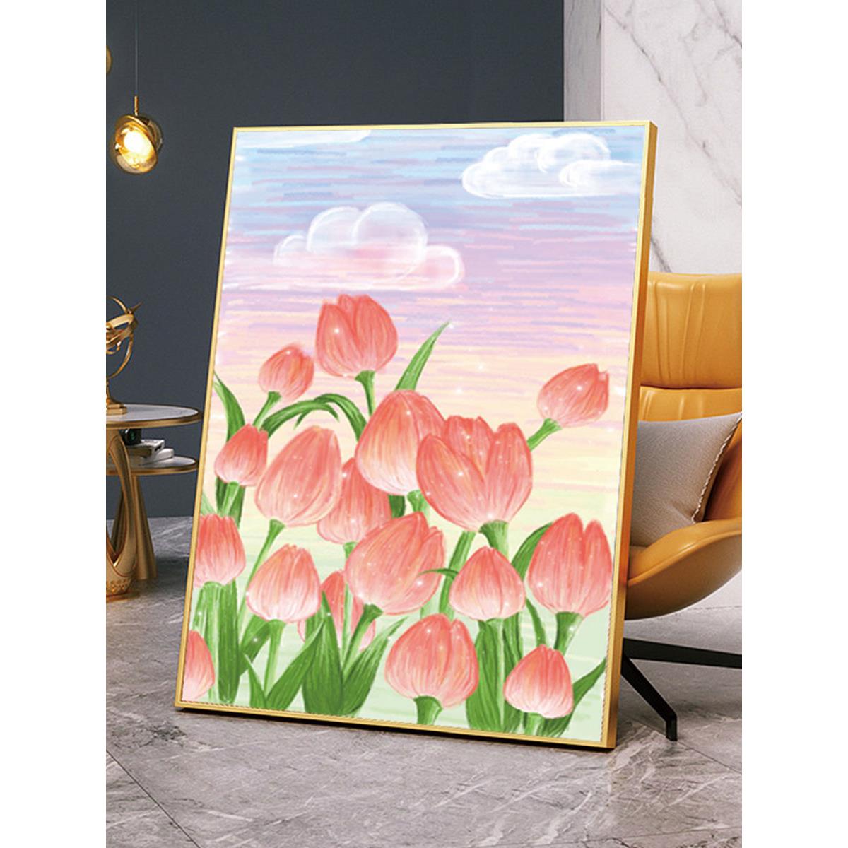 带框郁金香钻石画2024新款手工diy点贴粘钻5d十字绣女孩礼物材料