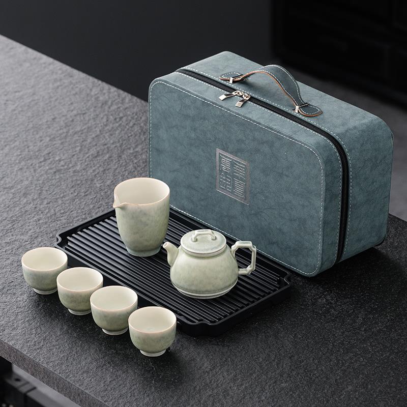 钧窑功夫茶具旅行套组家用轻奢高档陶瓷盖碗办公室会客泡茶壶茶杯