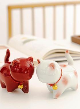 国潮可爱陶瓷猫摆件创意书房茶室办公室桌面解压治愈猫咪礼品礼物