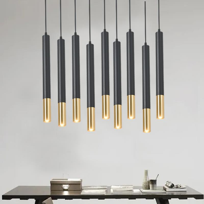 led黑金吧台长筒小吊灯北欧餐桌酒店前台圆柱形装饰单头吊线射灯