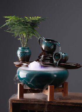 创意促财富小流水摆件现代简约多功能办公桌面茶几茶室客厅摆件