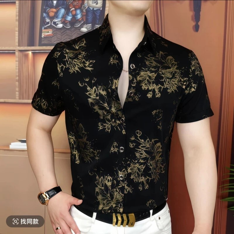 制燥潮流黄金岁月时尚修身休闲百搭帅气商务衬衫个性潮流男士翻领
