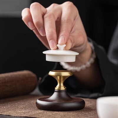 2量贩甄选黑檀木铜盖置高端紫砂壶白瓷盖碗茶壶盖托架家用