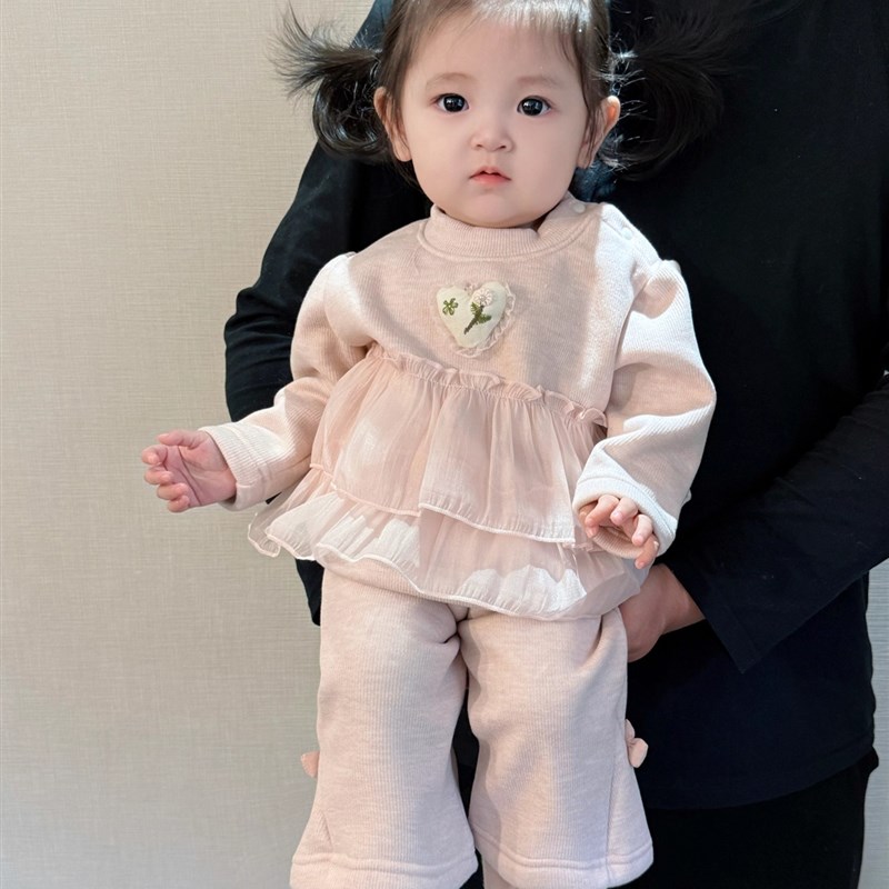 女宝宝2025新款秋冬套装时尚洋气套装甜美可爱婴幼儿加绒两件套冬