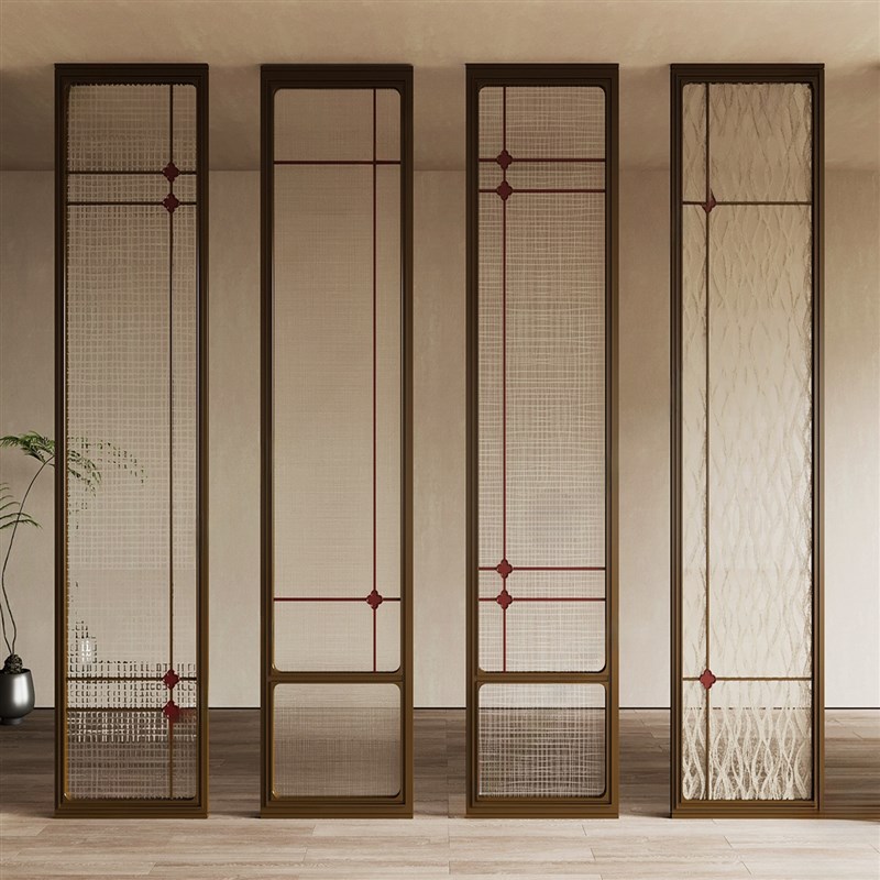 现代不锈钢艺术玻璃屏风酒店别墅客厅玄关售楼部镂空雕花隔断定制