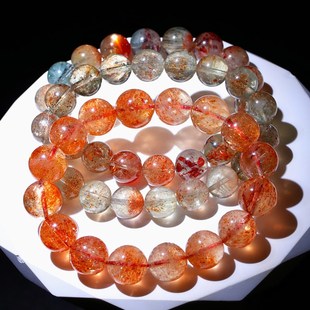 天然绿体共生阿鲁沙太阳石白水体水晶手链绿柱石金草莓晶饰品手串