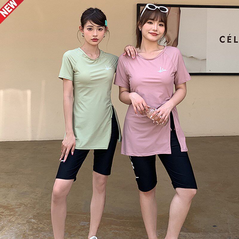 游泳衣分体两件套五分裤女夏季大码200斤胖mm遮肉保守.泡温泉度假