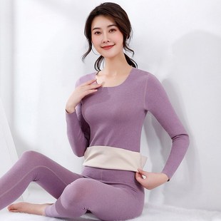 黄色德绒女士保暖内衣套装加绒秋衣秋裤女款双面绒高弹力中厚红色