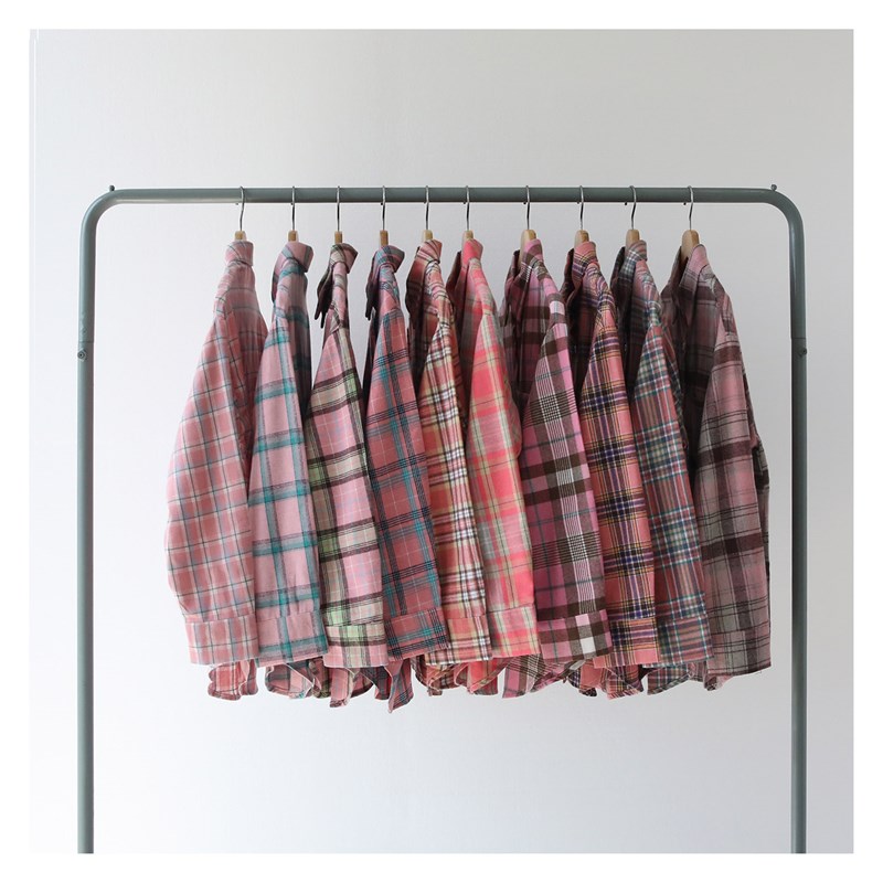 2020秋季薄款磨毛粉色系宽松长袖格子衬衫男女bf风情侣款潮流韩版