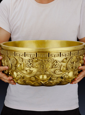 实心纯铜聚宝盆摆件办公室铜聚y宝盆客厅玄关装饰品聚宝盆礼品摆