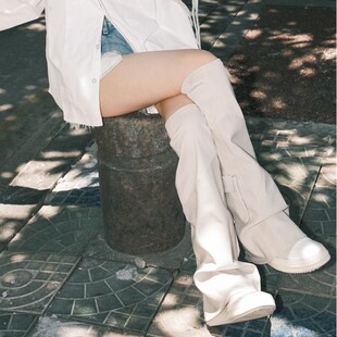 过膝长筒靴女白色靴子春秋可拆两穿裤 高筒帆布单靴 管靴2024年新款