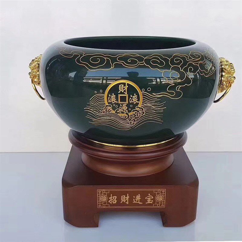 聚宝盆摆件工艺品办公室装饰招财进宝大号琉璃乔迁开业礼品送领导