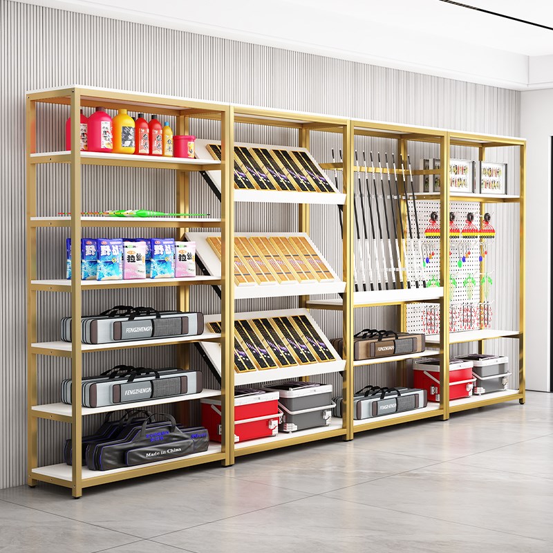 渔具店货架展示架多层置物架鱼竿陈列架挂钩架饵料货架成套组合架