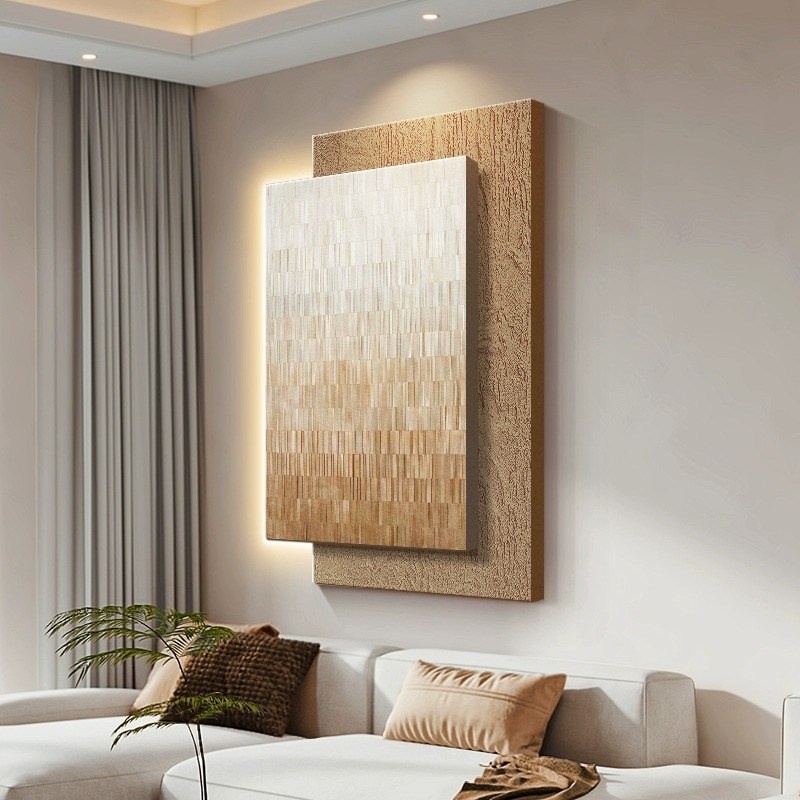 奶油风玄关装饰画高级感立体几何走廊过道挂画简约客厅发光壁灯画