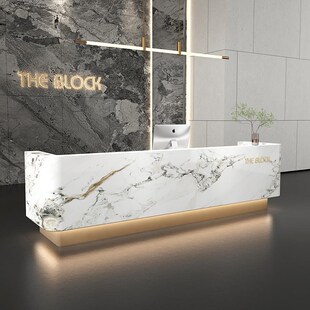 酒店宾馆吧台高端定制商务会所接待台真大理石岩板公司前台收银台