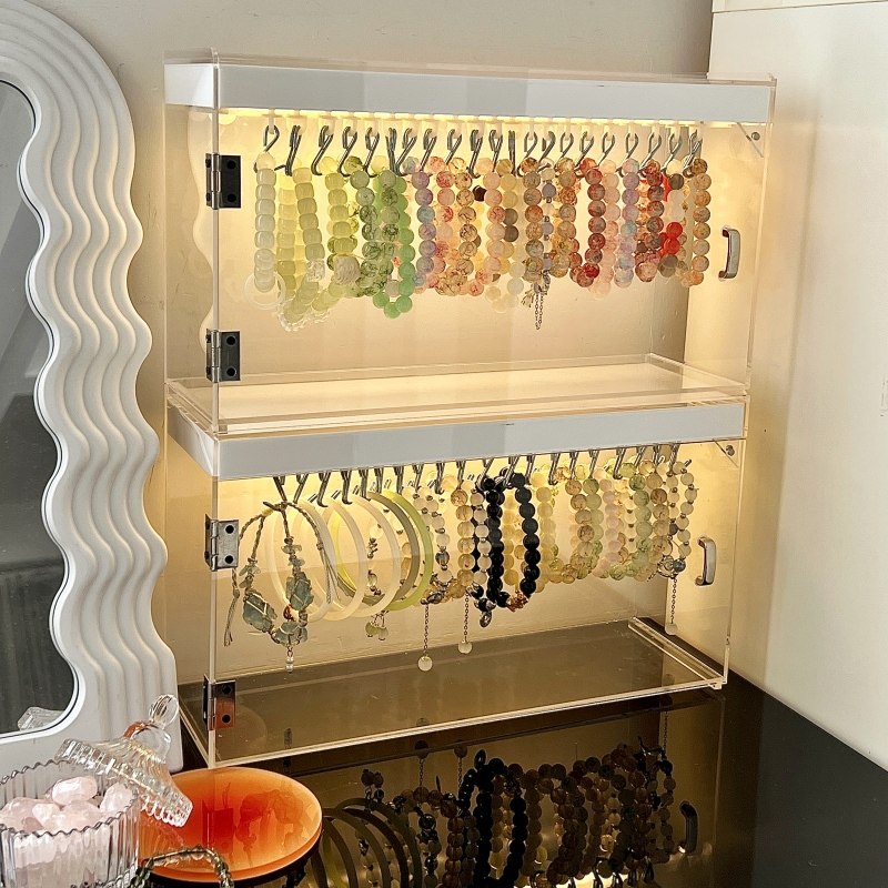 手串收纳盒亚克力带灯滑轨挂钩手镯水晶手链首饰柜多层文玩展示架
