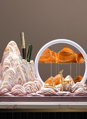 中国风笔筒流沙画摆件办公室桌面乔迁新居送女老师教师节毕业礼物