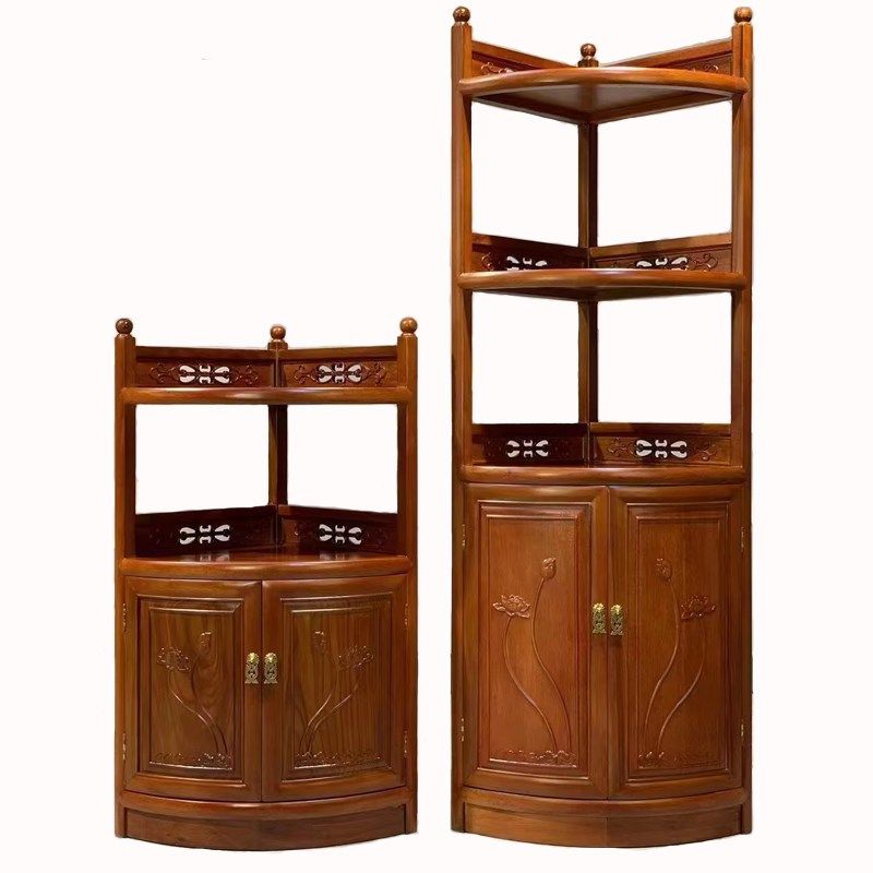 红木转角柜子菠萝格木墙角柜客厅全实木金花梨木三角架储物茶水柜