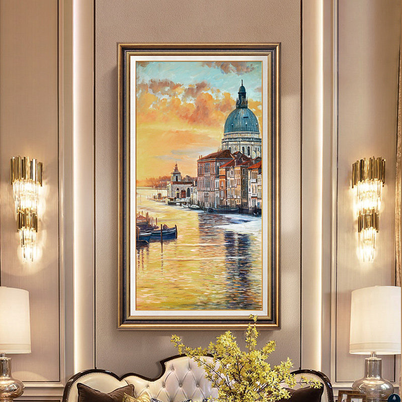 欧式美式玄c关装饰画入户走廊过道壁画竖版建筑风景书房办公室挂