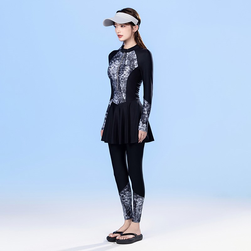 泳衣女长袖长裤防晒潜水冲浪服2025新款遮肉两件套连体裙式游泳衣