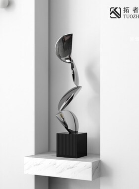 极简现代叶子几何抽象不锈钢装饰桌面雕塑L玄关客厅壁龛样板房摆