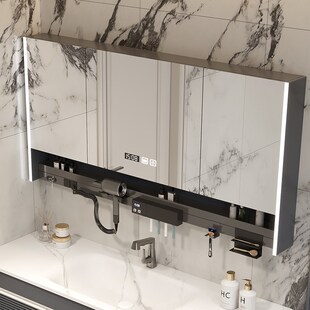 浴室镜柜多功能卫生间挂墙式镜子收纳柜洗手台风筒牙刷置物架定制