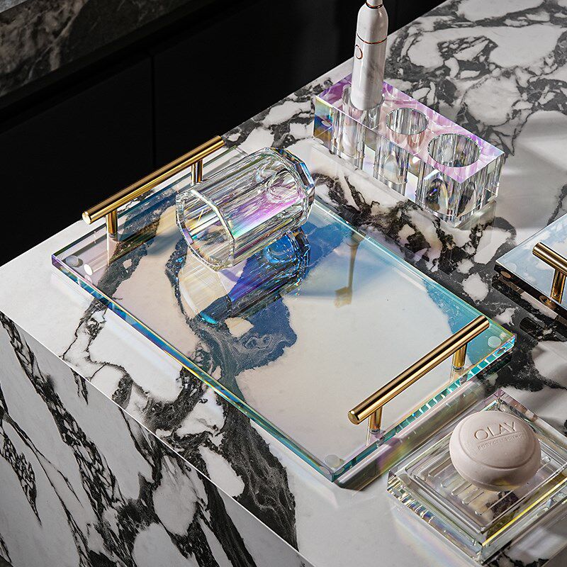 高级水晶玻璃置物架浴室台面护肤洗漱用品牙具收纳牙杯架收纳托盘