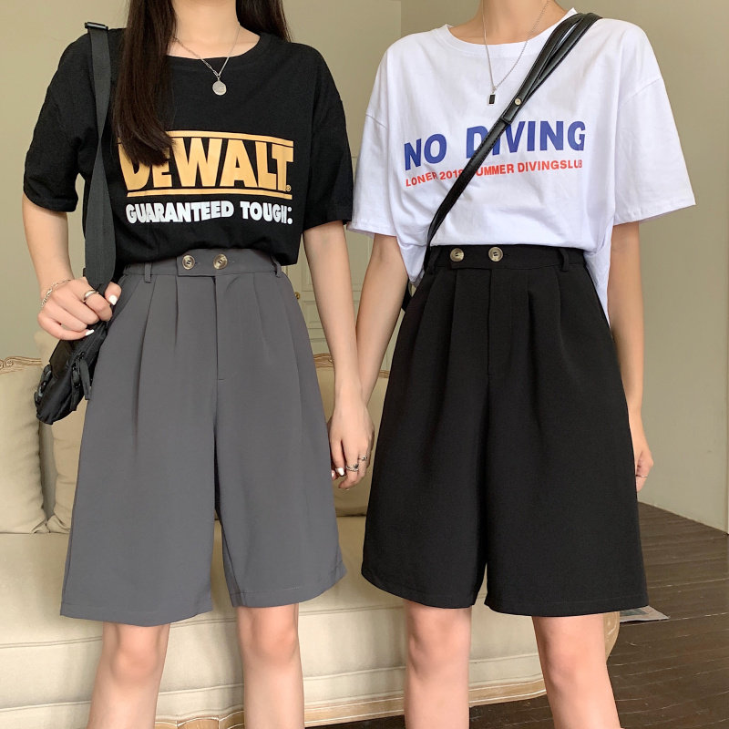 胖mm西装短裤女夏款宽松s垂感阔腿休闲中裤大码显瘦五分裤子ins潮
