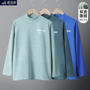 胖男童德绒打底衫半高领秋冬款青少年男孩双面薄绒保暖衣胖童秋衣