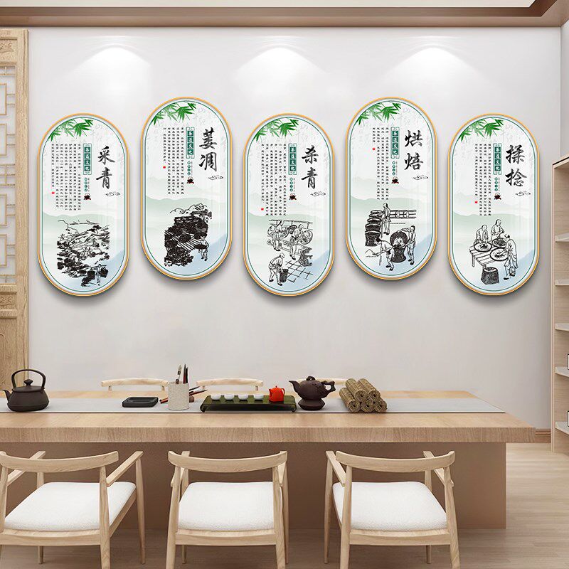 茶叶店墙面装饰茶室挂画茶楼背景墙壁画茶文化海报制茶工艺装饰品