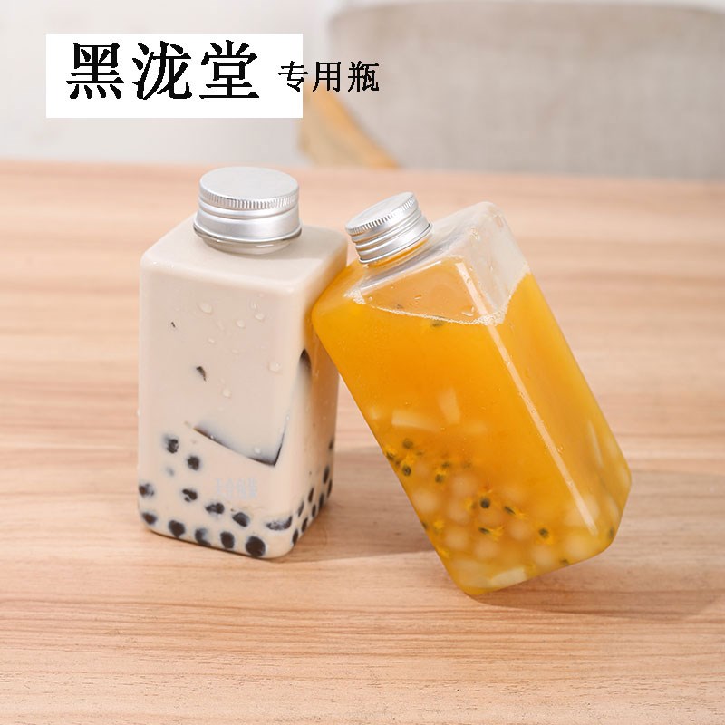500m透明加厚PET塑料四方瓶冷饮奶茶杯黑泷Q堂专用瓶 小口密封瓶