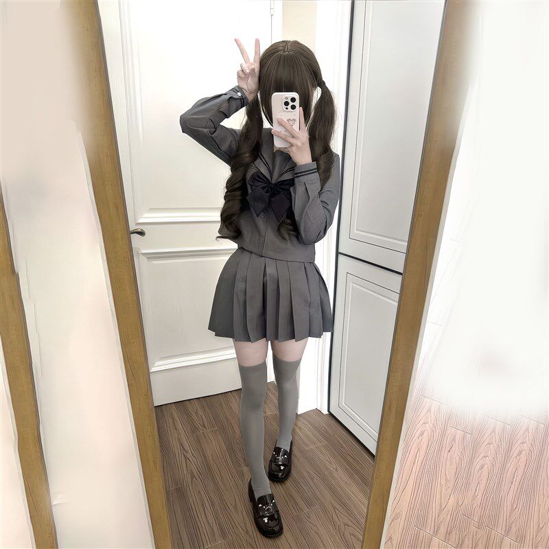 春秋日制jke制服灰二本水手服学生服学院风春秋短长袖百褶裙套装