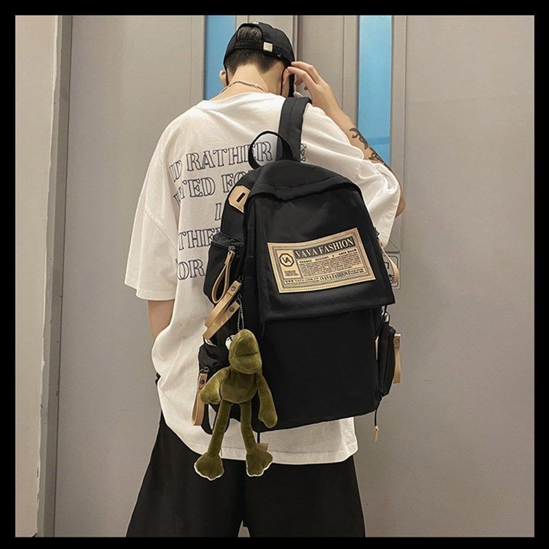 帆布双肩包e古著感少女大学生校园森系书包大容量百搭旅行揹包男
