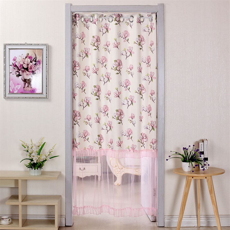 蓓蕾窗帘式伸缩门帘卧室蕾丝门帘防蚊蝇厨房家用隔断长帘布艺透气