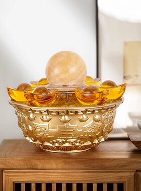 纯铜聚宝盆流水铜摆件中式客厅家居办公室店铺存钱罐流水生财全铜