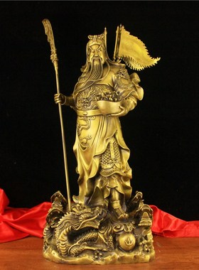 纯铜关公铜像摆件武财神九龙关公像骑龙武圣关帝商铺办公室客厅摆