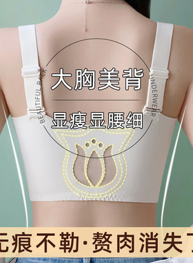 夏季美背内衣女2024新款大胸显小薄款聚拢防下垂收副乳调整型文胸