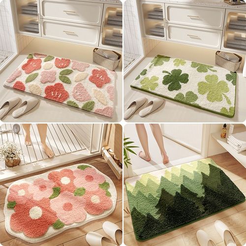 浴室地垫卫生间门口毛绒吸水防滑脚垫家用厕所洗手间淋浴进门地毯