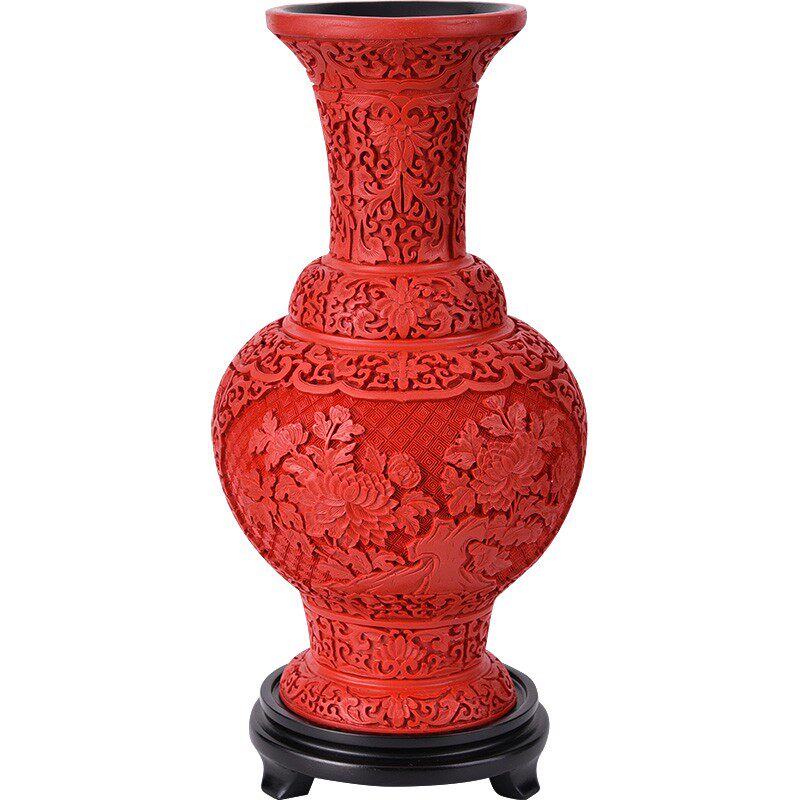 包邮花瓶扬州特色漆器厂工艺传统中式家居装饰摆件剔红雕漆礼品物