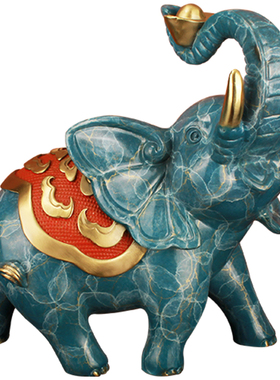 《福禄富贵》全黄铜大象摆件一对招财吸水象铜象办公室装饰工艺品