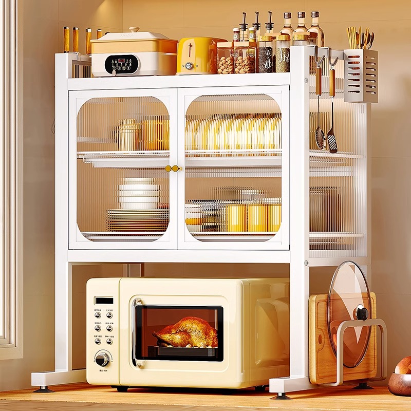 厨房微波炉置物架家用多功能烤箱架子台面小型碗架一体碗柜收纳盒