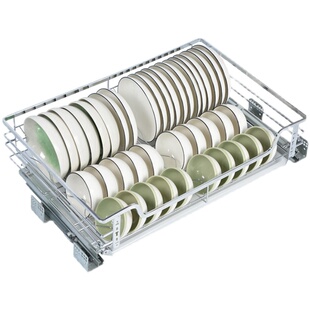 单层深度47拉篮304不锈钢厨房橱柜抽屉式 碗篮碗碟篮缓冲阻尼轨道