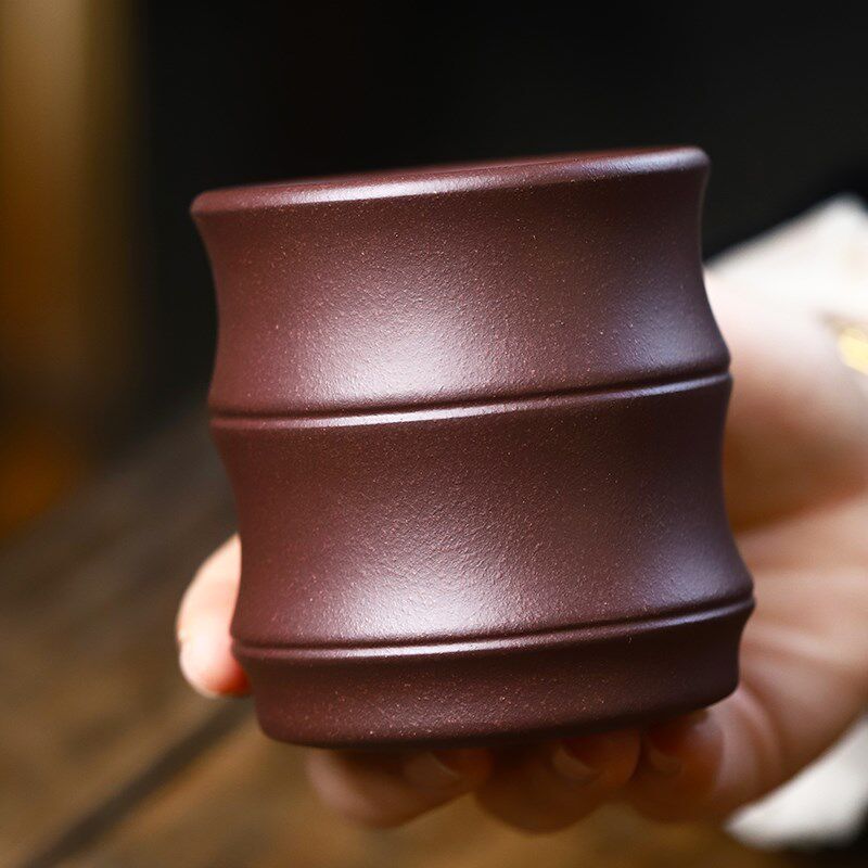 宜兴紫砂杯老紫泥手工大号竹节主人杯加厚品茗Q杯单个中式办公茶