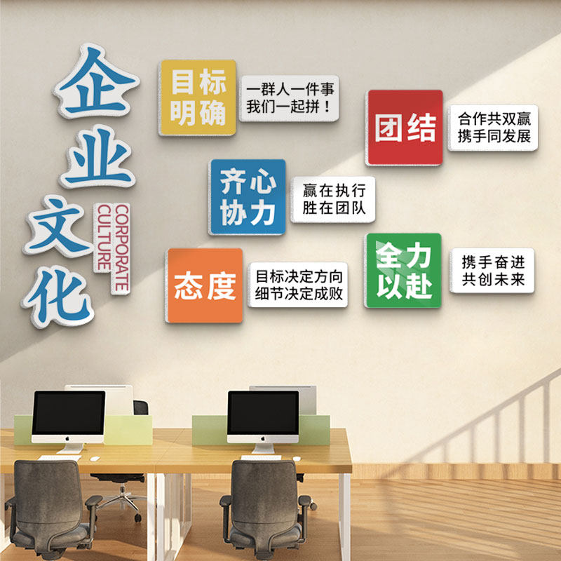 公司文化墙设f计企业装饰画办公室氛围布置墙面背景会议室励志标