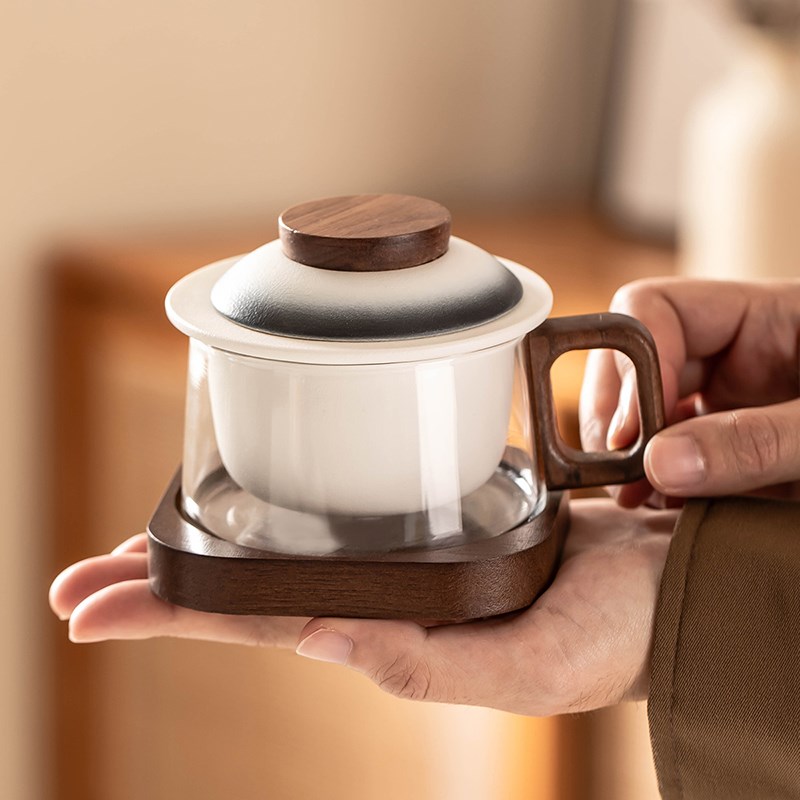 2024新款迷你墩墩杯茶水分离泡茶杯家用玻璃杯办公室花茶杯咖啡杯