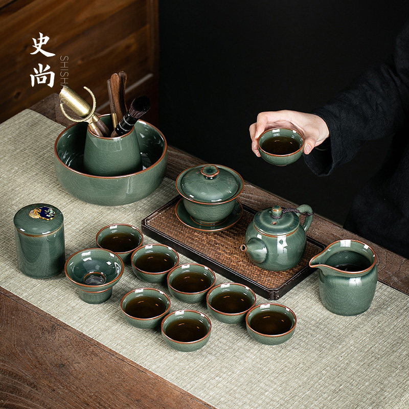 冰裂釉陶瓷茶具套装家用茶杯办公室F功夫茶具盖碗泡茶器整套礼盒